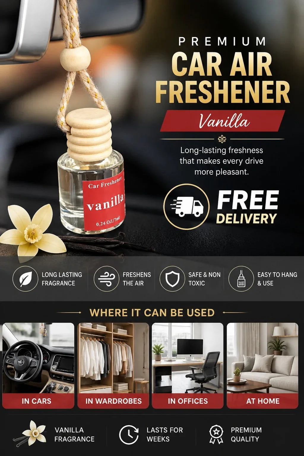 Premium Car Air Freshener - Vanilla